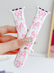 1pc Fashion Simple Bowknot Print Silicone Watch Band Compatible With Apple Watch Band 38mm 40mm 41mm 42mm 4mm 45mm 49mm (S10 42 )Mm (S10 46)Mm , Comfortable Soft Replaceable For Watch Series Ultra 2 SE 10 9 8 7 6 5 4 3 2 1 Gift - Luxe Ladies Moda