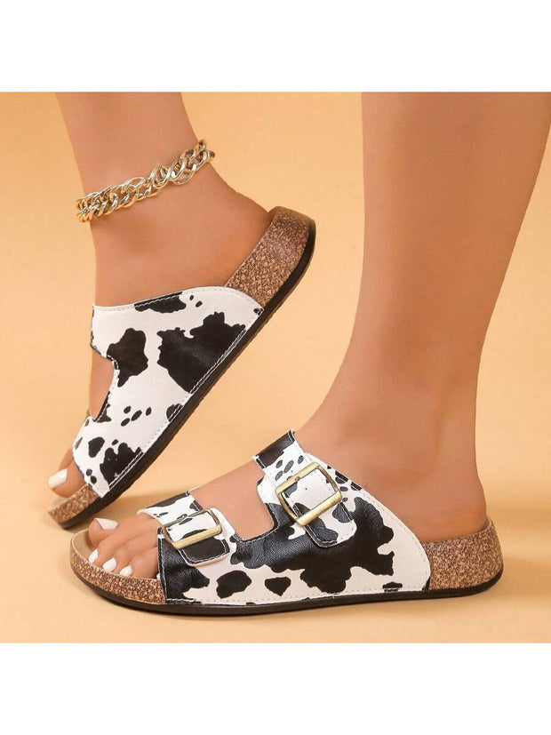 Women's Fashion Cow Print Pattern Sandals - Summer Open Toe Outdoor Casual Slippers - Luxe Ladies Moda