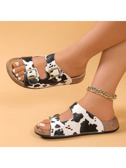 Women's Fashion Cow Print Pattern Sandals - Summer Open Toe Outdoor Casual Slippers - Luxe Ladies Moda