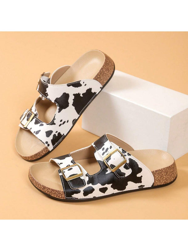 Women's Fashion Cow Print Pattern Sandals - Summer Open Toe Outdoor Casual Slippers - Luxe Ladies Moda