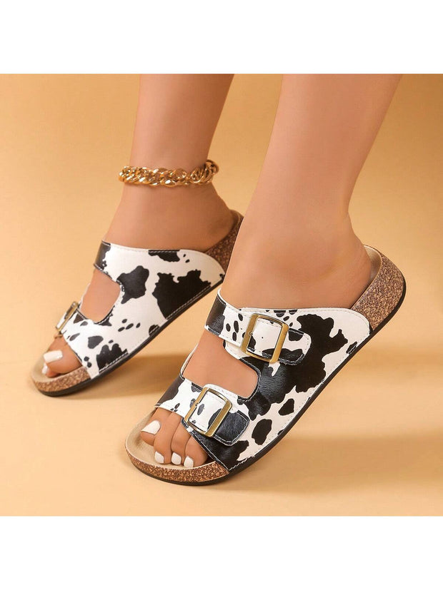 Women's Fashion Cow Print Pattern Sandals - Summer Open Toe Outdoor Casual Slippers - Luxe Ladies Moda