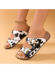 Women's Fashion Cow Print Pattern Sandals - Summer Open Toe Outdoor Casual Slippers - Luxe Ladies Moda