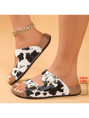 Women's Fashion Cow Print Pattern Sandals - Summer Open Toe Outdoor Casual Slippers - Luxe Ladies Moda