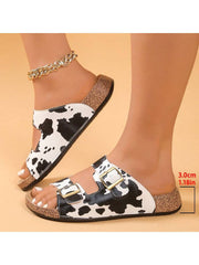 Women's Fashion Cow Print Pattern Sandals - Summer Open Toe Outdoor Casual Slippers - Luxe Ladies Moda