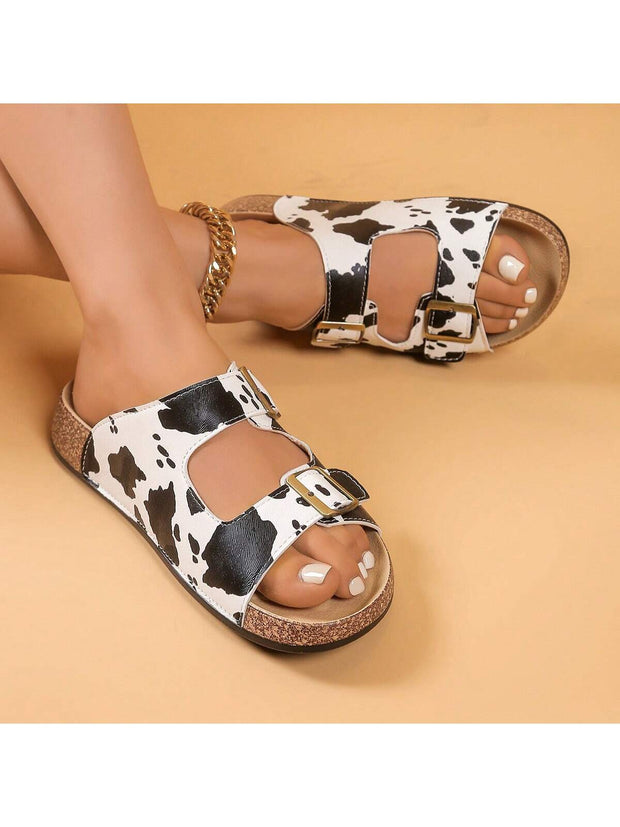 Women's Fashion Cow Print Pattern Sandals - Summer Open Toe Outdoor Casual Slippers - Luxe Ladies Moda