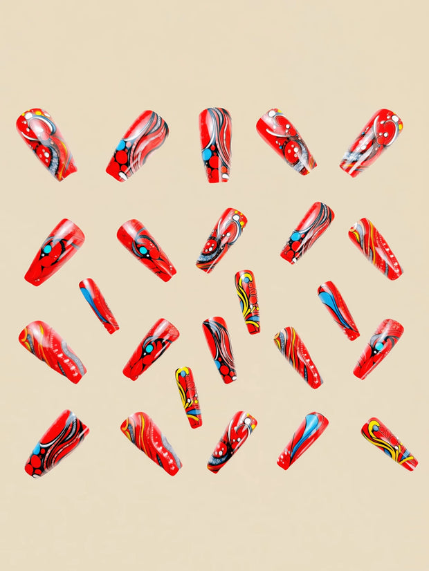Mid-Length Ballet Style Nail Art, Fashionable Spring & Summer Nail Stickers With Colorful Bee Patterns, 24pcs/Box Removable Nail Decals, Lovely Nail Wrap Stickers, Press-On Nail Stickers - Luxe Ladies Moda