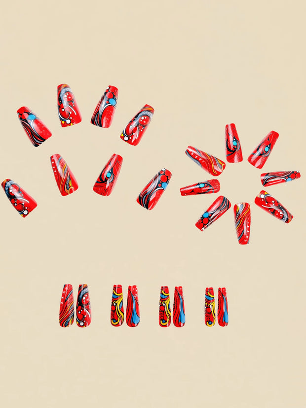 Mid-Length Ballet Style Nail Art, Fashionable Spring & Summer Nail Stickers With Colorful Bee Patterns, 24pcs/Box Removable Nail Decals, Lovely Nail Wrap Stickers, Press-On Nail Stickers - Luxe Ladies Moda