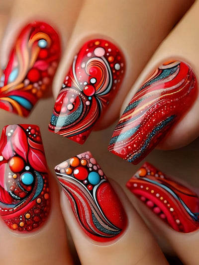 Mid-Length Ballet Style Nail Art, Fashionable Spring & Summer Nail Stickers With Colorful Bee Patterns, 24pcs/Box Removable Nail Decals, Lovely Nail Wrap Stickers, Press-On Nail Stickers - Luxe Ladies Moda