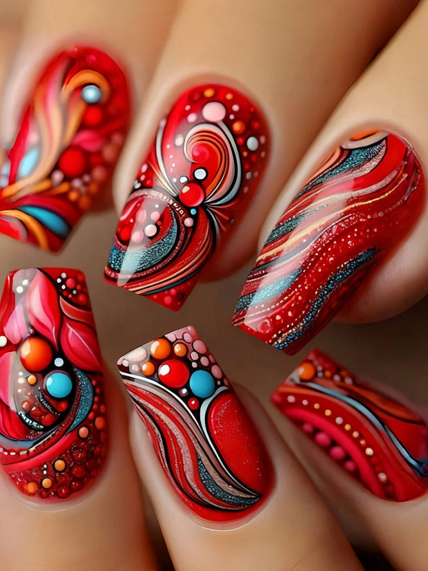 Mid-Length Ballet Style Nail Art, Fashionable Spring & Summer Nail Stickers With Colorful Bee Patterns, 24pcs/Box Removable Nail Decals, Lovely Nail Wrap Stickers, Press-On Nail Stickers - Luxe Ladies Moda