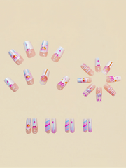 Mid-Length Ballet Style Nail Art, Fashionable Spring & Summer Nail Stickers With Colorful Bee Patterns, 24pcs/Box Removable Nail Decals, Lovely Nail Wrap Stickers, Press-On Nail Stickers - Luxe Ladies Moda