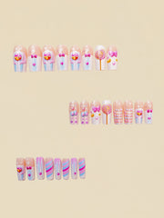 Mid-Length Ballet Style Nail Art, Fashionable Spring & Summer Nail Stickers With Colorful Bee Patterns, 24pcs/Box Removable Nail Decals, Lovely Nail Wrap Stickers, Press-On Nail Stickers - Luxe Ladies Moda