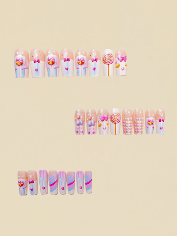 Mid-Length Ballet Style Nail Art, Fashionable Spring & Summer Nail Stickers With Colorful Bee Patterns, 24pcs/Box Removable Nail Decals, Lovely Nail Wrap Stickers, Press-On Nail Stickers - Luxe Ladies Moda
