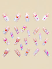 Mid-Length Ballet Style Nail Art, Fashionable Spring & Summer Nail Stickers With Colorful Bee Patterns, 24pcs/Box Removable Nail Decals, Lovely Nail Wrap Stickers, Press-On Nail Stickers - Luxe Ladies Moda