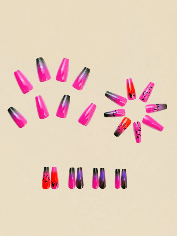 Mid-Length Ballet Style Nail Art, Fashionable Spring & Summer Nail Stickers With Colorful Bee Patterns, 24pcs/Box Removable Nail Decals, Lovely Nail Wrap Stickers, Press-On Nail Stickers - Luxe Ladies Moda