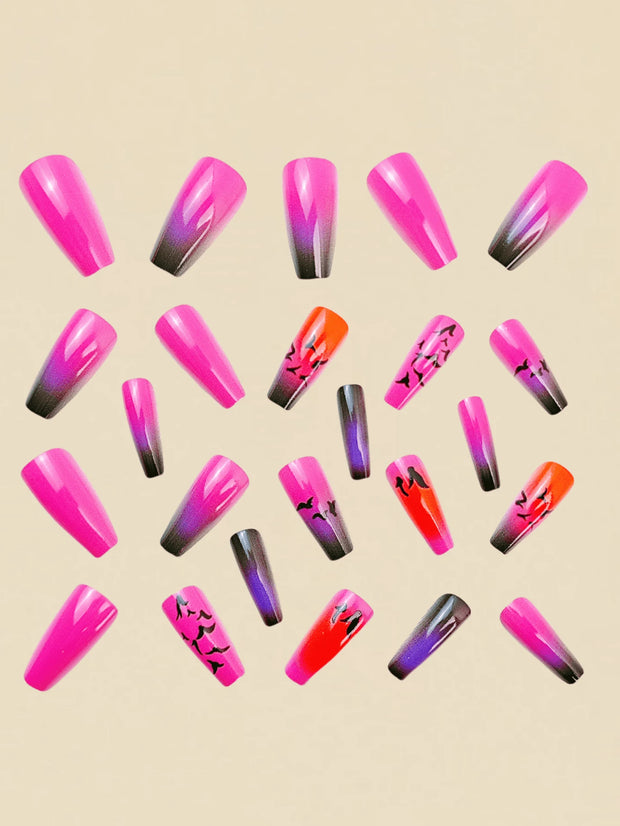 Mid-Length Ballet Style Nail Art, Fashionable Spring & Summer Nail Stickers With Colorful Bee Patterns, 24pcs/Box Removable Nail Decals, Lovely Nail Wrap Stickers, Press-On Nail Stickers - Luxe Ladies Moda