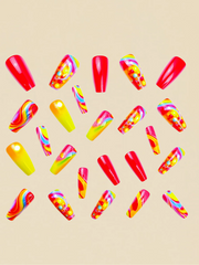 Mid-Length Ballet Style Nail Art, Fashionable Spring & Summer Nail Stickers With Colorful Bee Patterns, 24pcs/Box Removable Nail Decals, Lovely Nail Wrap Stickers, Press-On Nail Stickers - Luxe Ladies Moda