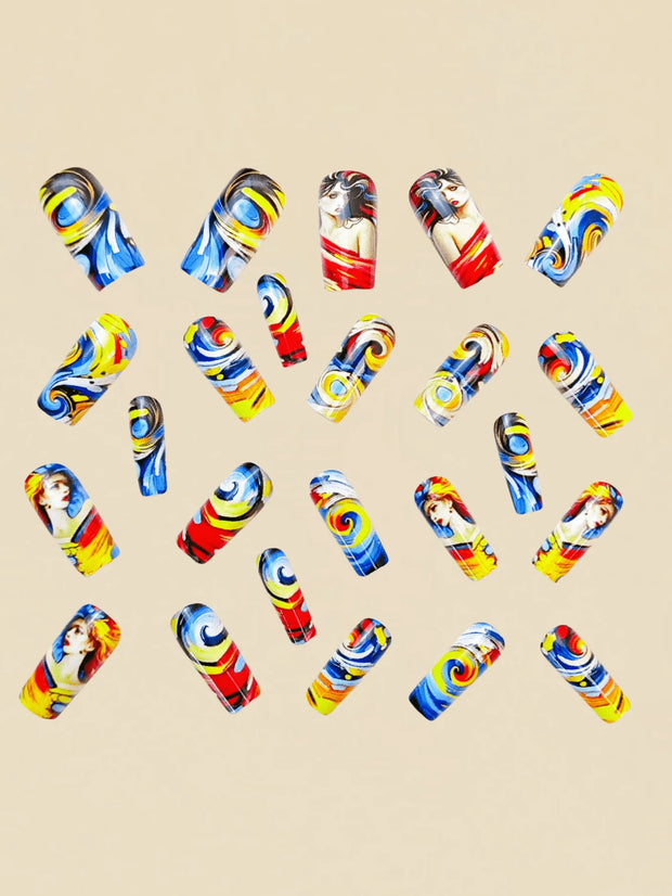 Mid-Length Ballet Style Nail Art, Fashionable Spring & Summer Nail Stickers With Colorful Bee Patterns, 24pcs/Box Removable Nail Decals, Lovely Nail Wrap Stickers, Press-On Nail Stickers - Luxe Ladies Moda