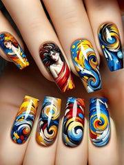 Mid-Length Ballet Style Nail Art, Fashionable Spring & Summer Nail Stickers With Colorful Bee Patterns, 24pcs/Box Removable Nail Decals, Lovely Nail Wrap Stickers, Press-On Nail Stickers - Luxe Ladies Moda