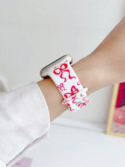 1pc Fashion Simple Bowknot Print Silicone Watch Band Compatible With Apple Watch Band 38mm 40mm 41mm 42mm 4mm 45mm 49mm (S10 42 )Mm (S10 46)Mm , Comfortable Soft Replaceable For Watch Series Ultra 2 SE 10 9 8 7 6 5 4 3 2 1 Gift - Luxe Ladies Moda