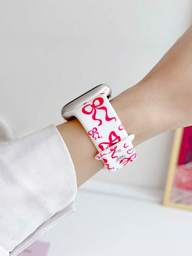1pc Fashion Simple Bowknot Print Silicone Watch Band Compatible With Apple Watch Band 38mm 40mm 41mm 42mm 4mm 45mm 49mm (S10 42 )Mm (S10 46)Mm , Comfortable Soft Replaceable For Watch Series Ultra 2 SE 10 9 8 7 6 5 4 3 2 1 Gift - Luxe Ladies Moda
