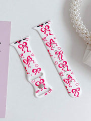 1pc Fashion Simple Bowknot Print Silicone Watch Band Compatible With Apple Watch Band 38mm 40mm 41mm 42mm 4mm 45mm 49mm (S10 42 )Mm (S10 46)Mm , Comfortable Soft Replaceable For Watch Series Ultra 2 SE 10 9 8 7 6 5 4 3 2 1 Gift - Luxe Ladies Moda