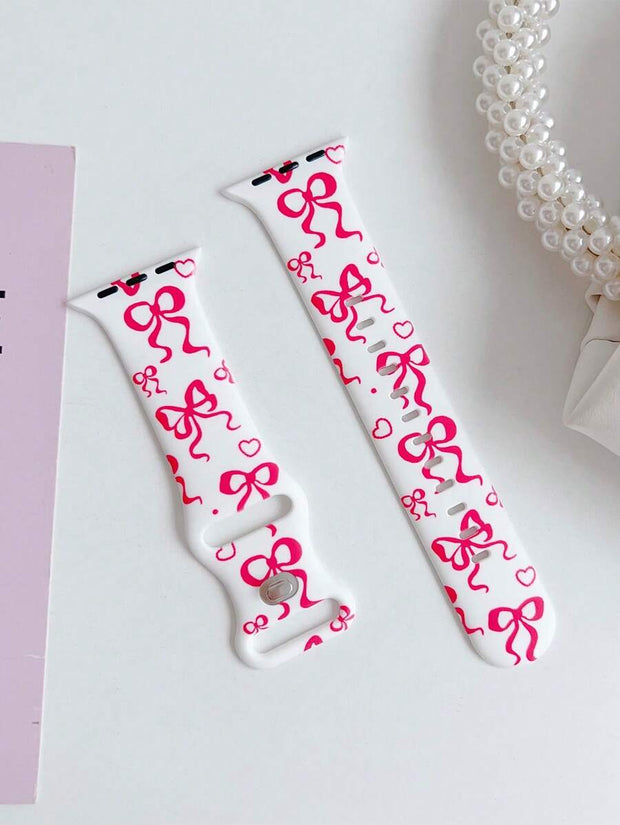 1pc Fashion Simple Bowknot Print Silicone Watch Band Compatible With Apple Watch Band 38mm 40mm 41mm 42mm 4mm 45mm 49mm (S10 42 )Mm (S10 46)Mm , Comfortable Soft Replaceable For Watch Series Ultra 2 SE 10 9 8 7 6 5 4 3 2 1 Gift - Luxe Ladies Moda