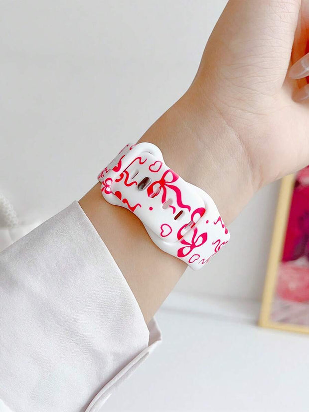 1pc Fashion Simple Bowknot Print Silicone Watch Band Compatible With Apple Watch Band 38mm 40mm 41mm 42mm 4mm 45mm 49mm (S10 42 )Mm (S10 46)Mm , Comfortable Soft Replaceable For Watch Series Ultra 2 SE 10 9 8 7 6 5 4 3 2 1 Gift - Luxe Ladies Moda