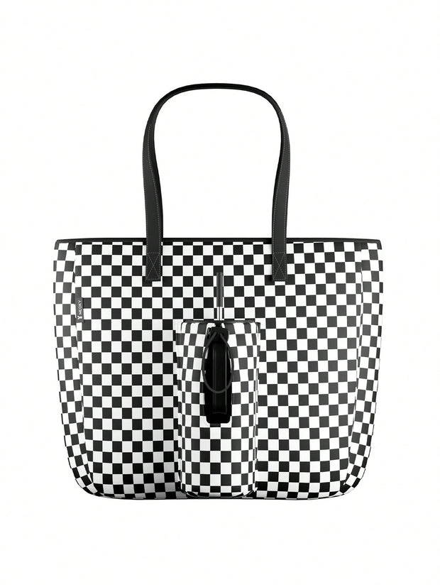 Tote Bag With Front Pocket And Zipper, Waterproof Shoulder Bag With Water Bottle Holder, Fits Laptop, Tumbler With Handle And Straw, - Luxe Ladies Moda