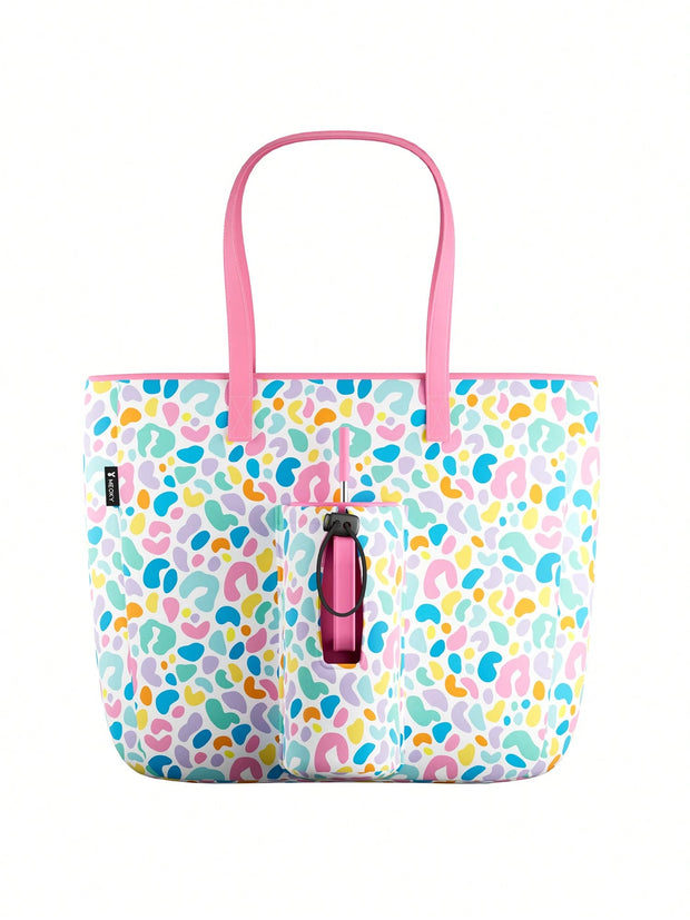 Tote Bag With Front Pocket And Zipper, Waterproof Shoulder Bag With Water Bottle Holder, Fits Laptop, Tumbler With Handle And Straw, - Luxe Ladies Moda