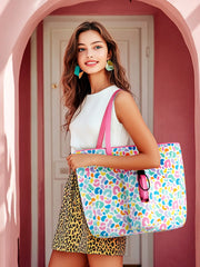 Tote Bag With Front Pocket And Zipper, Waterproof Shoulder Bag With Water Bottle Holder, Fits Laptop, Tumbler With Handle And Straw, - Luxe Ladies Moda