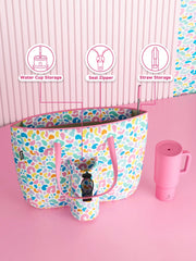 Tote Bag With Front Pocket And Zipper, Waterproof Shoulder Bag With Water Bottle Holder, Fits Laptop, Tumbler With Handle And Straw, - Luxe Ladies Moda