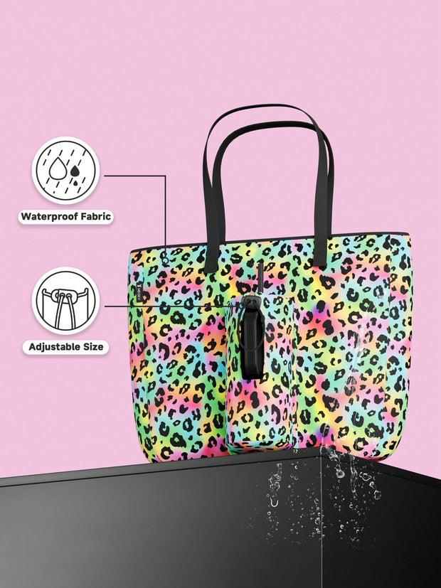 Tote Bag With Front Pocket And Zipper, Waterproof Shoulder Bag With Water Bottle Holder, Fits Laptop, Tumbler With Handle And Straw, - Luxe Ladies Moda