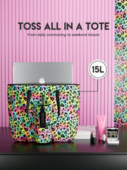 Tote Bag With Front Pocket And Zipper, Waterproof Shoulder Bag With Water Bottle Holder, Fits Laptop, Tumbler With Handle And Straw, - Luxe Ladies Moda