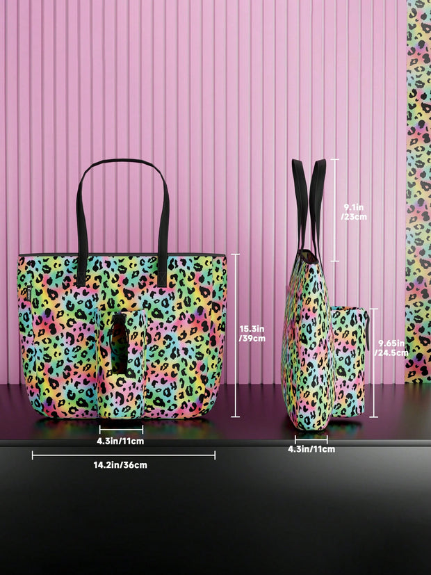 Tote Bag With Front Pocket And Zipper, Waterproof Shoulder Bag With Water Bottle Holder, Fits Laptop, Tumbler With Handle And Straw, - Luxe Ladies Moda