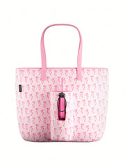 Tote Bag With Front Pocket And Zipper, Waterproof Shoulder Bag With Water Bottle Holder, Fits Laptop, Tumbler With Handle And Straw, - Luxe Ladies Moda