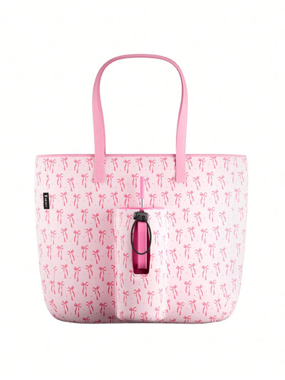 Tote Bag With Front Pocket And Zipper, Waterproof Shoulder Bag With Water Bottle Holder, Fits Laptop, Tumbler With Handle And Straw, - Luxe Ladies Moda