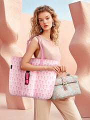 Tote Bag With Front Pocket And Zipper, Waterproof Shoulder Bag With Water Bottle Holder, Fits Laptop, Tumbler With Handle And Straw, - Luxe Ladies Moda