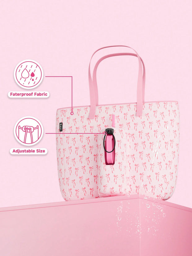 Tote Bag With Front Pocket And Zipper, Waterproof Shoulder Bag With Water Bottle Holder, Fits Laptop, Tumbler With Handle And Straw, - Luxe Ladies Moda