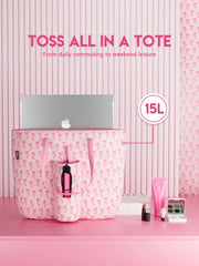 Tote Bag With Front Pocket And Zipper, Waterproof Shoulder Bag With Water Bottle Holder, Fits Laptop, Tumbler With Handle And Straw, - Luxe Ladies Moda