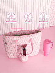Tote Bag With Front Pocket And Zipper, Waterproof Shoulder Bag With Water Bottle Holder, Fits Laptop, Tumbler With Handle And Straw, - Luxe Ladies Moda