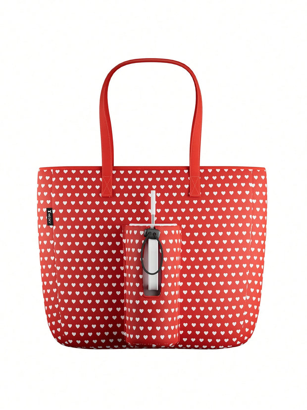 Tote Bag With Front Pocket And Zipper, Waterproof Shoulder Bag With Water Bottle Holder, Fits Laptop, Tumbler With Handle And Straw, - Luxe Ladies Moda