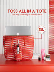 Tote Bag With Front Pocket And Zipper, Waterproof Shoulder Bag With Water Bottle Holder, Fits Laptop, Tumbler With Handle And Straw, - Luxe Ladies Moda