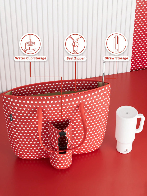 Tote Bag With Front Pocket And Zipper, Waterproof Shoulder Bag With Water Bottle Holder, Fits Laptop, Tumbler With Handle And Straw, - Luxe Ladies Moda