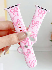 1pc Fashion Simple Bowknot Print Silicone Watch Band Compatible With Apple Watch Band 38mm 40mm 41mm 42mm 4mm 45mm 49mm (S10 42 )Mm (S10 46)Mm , Comfortable Soft Replaceable For Watch Series Ultra 2 SE 10 9 8 7 6 5 4 3 2 1 Gift - Luxe Ladies Moda