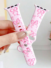 1pc Fashion Simple Bowknot Print Silicone Watch Band Compatible With Apple Watch Band 38mm 40mm 41mm 42mm 4mm 45mm 49mm (S10 42 )Mm (S10 46)Mm , Comfortable Soft Replaceable For Watch Series Ultra 2 SE 10 9 8 7 6 5 4 3 2 1 Gift - Luxe Ladies Moda