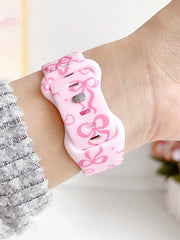 1pc Fashion Simple Bowknot Print Silicone Watch Band Compatible With Apple Watch Band 38mm 40mm 41mm 42mm 4mm 45mm 49mm (S10 42 )Mm (S10 46)Mm , Comfortable Soft Replaceable For Watch Series Ultra 2 SE 10 9 8 7 6 5 4 3 2 1 Gift - Luxe Ladies Moda