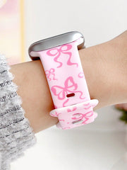 1pc Fashion Simple Bowknot Print Silicone Watch Band Compatible With Apple Watch Band 38mm 40mm 41mm 42mm 4mm 45mm 49mm (S10 42 )Mm (S10 46)Mm , Comfortable Soft Replaceable For Watch Series Ultra 2 SE 10 9 8 7 6 5 4 3 2 1 Gift - Luxe Ladies Moda