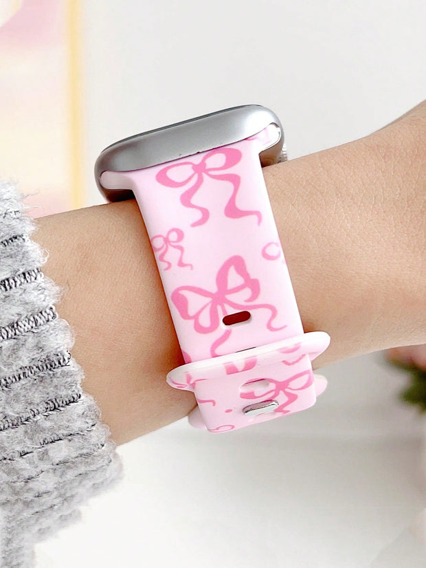 1pc Fashion Simple Bowknot Print Silicone Watch Band Compatible With Apple Watch Band 38mm 40mm 41mm 42mm 4mm 45mm 49mm (S10 42 )Mm (S10 46)Mm , Comfortable Soft Replaceable For Watch Series Ultra 2 SE 10 9 8 7 6 5 4 3 2 1 Gift - Luxe Ladies Moda