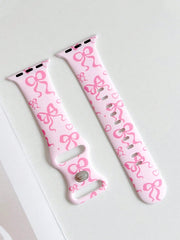 1pc Fashion Simple Bowknot Print Silicone Watch Band Compatible With Apple Watch Band 38mm 40mm 41mm 42mm 4mm 45mm 49mm (S10 42 )Mm (S10 46)Mm , Comfortable Soft Replaceable For Watch Series Ultra 2 SE 10 9 8 7 6 5 4 3 2 1 Gift - Luxe Ladies Moda