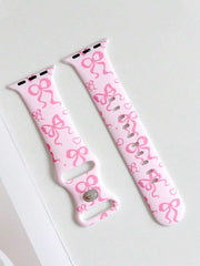 1pc Fashion Simple Bowknot Print Silicone Watch Band Compatible With Apple Watch Band 38mm 40mm 41mm 42mm 4mm 45mm 49mm (S10 42 )Mm (S10 46)Mm , Comfortable Soft Replaceable For Watch Series Ultra 2 SE 10 9 8 7 6 5 4 3 2 1 Gift - Luxe Ladies Moda